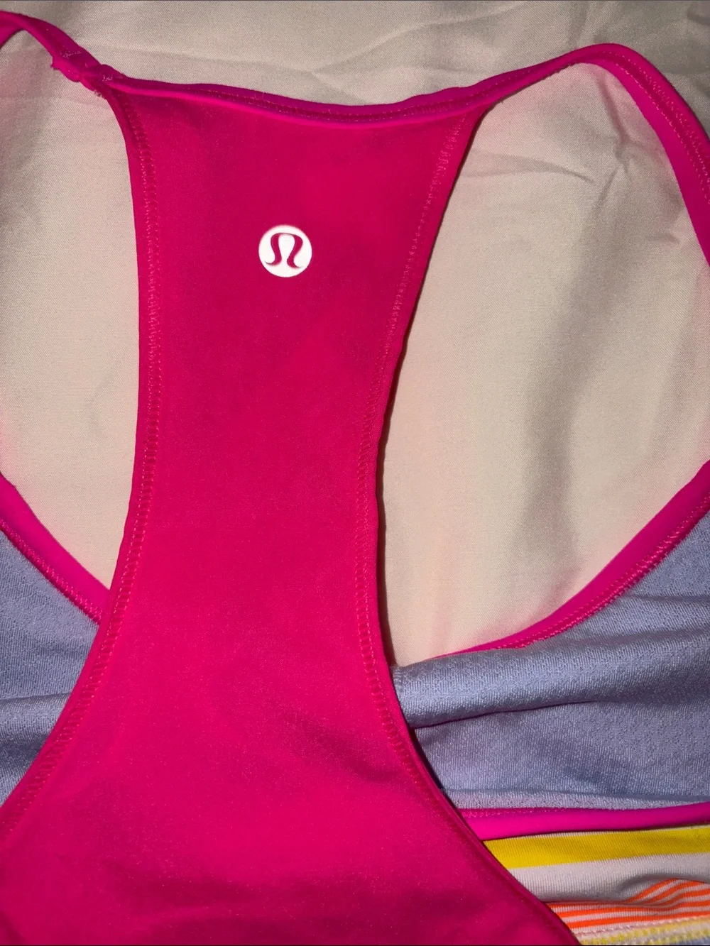 Lululemon Bright Pink Racerback Tank with Striped Detail
